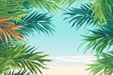 serene tropical beach with palm trees and crystal clear water. Generative AI