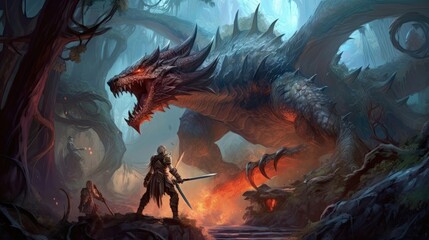 Fototapeta premium Join our heroes on an epic journey through a fantastical world filled with magic, mythical creatures, and high adventure. Generated by AI
