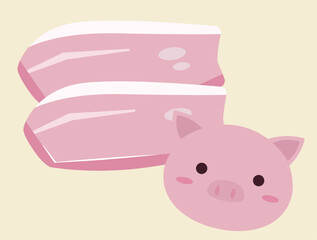 豚肉とブタ。ベクターイラスト © うみの丘デザイン