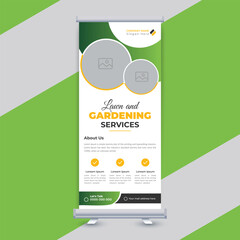 Lawn and gardening service roll up banner design, tree and gardening poster leaflet rack card flyer template