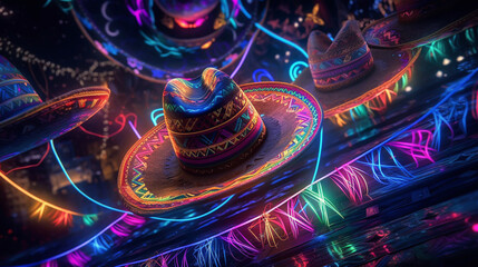 Greeting card for Cinco de Mayo with Mexican traditions. Generative Ai.