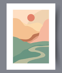 Landscape nature solar gorge wall art print. Contemporary decorative background with gorge. Printable minimal abstract nature poster. Wall artwork for interior design.