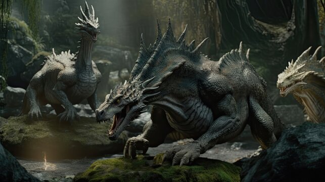 The Cerberus, a three-headed dog, guards the gates of the Underworld and prevents the dead from leaving. Generated by AI.