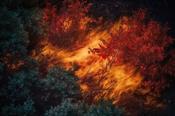 Fototapeta premium raging forest fire engulfing trees. Generative AI