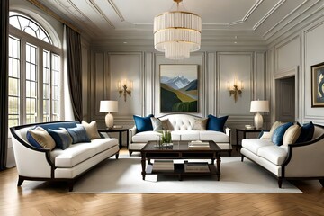 Interior design of a traditional living room that exudes elegance and refinement.