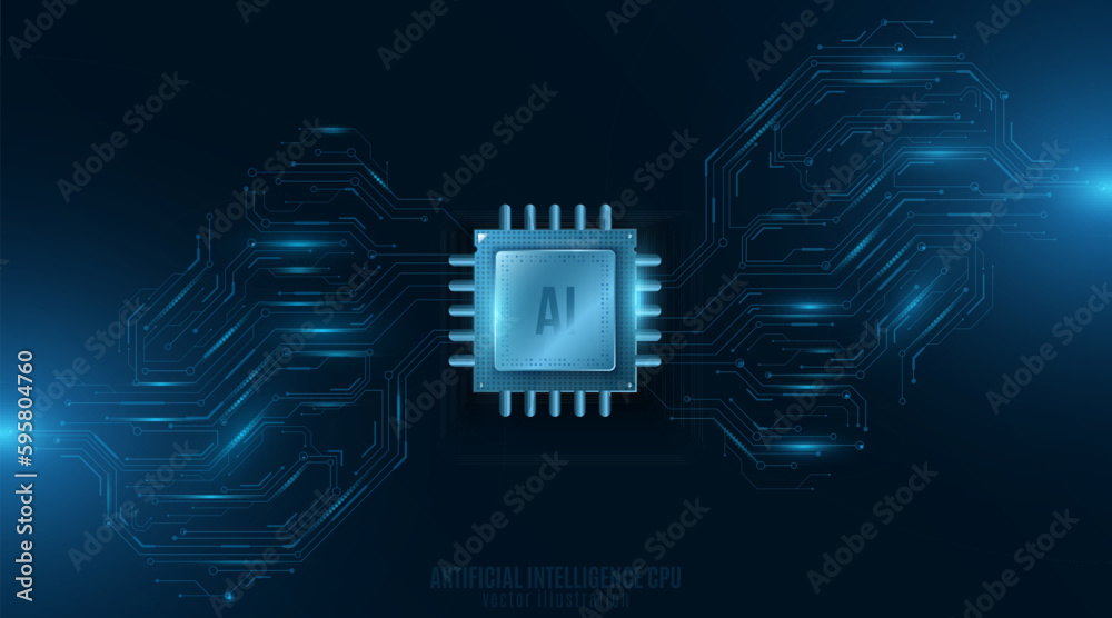 Poster artificial intelligence cpu with light effects .glowing circuit computer board. big data concept. te