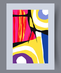 Abstract forms bright hallucination wall art print. Contemporary decorative background with hallucination. Printable minimal abstract forms poster. Wall artwork for interior design.