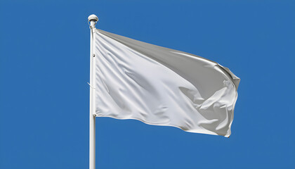 waving flag of the wind, White flag waving in the wind on flagpole, isolated on blue background wallpaper