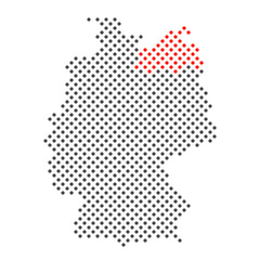 Fototapeta na wymiar Bundesland Mecklenburg-Vorpommern: Karte von Deutschland aus Punkten mit Markierung