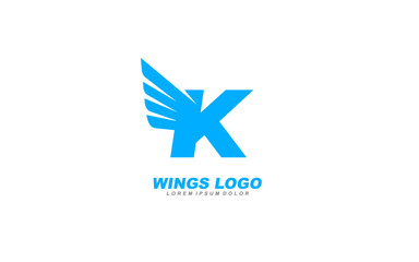 K Logo with WINGS letter concept for template 
