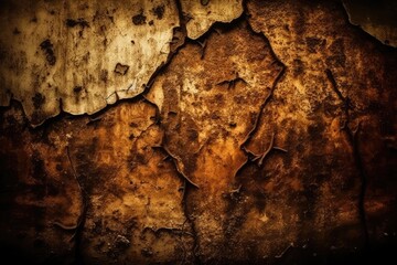 deteriorated rusted wall with visible holes and cracks. Generative AI