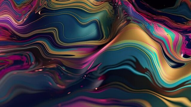 Abstract thick liquid texture video with slow mobing, glossy and gradient material flowing and mixing together