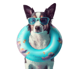 Dog wearing swimming costume