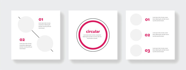 Pink Social media post layouts with minimalist design and place for photos, editable square template set for modern banner promotion, creative business solution for trendy advertisement on internet