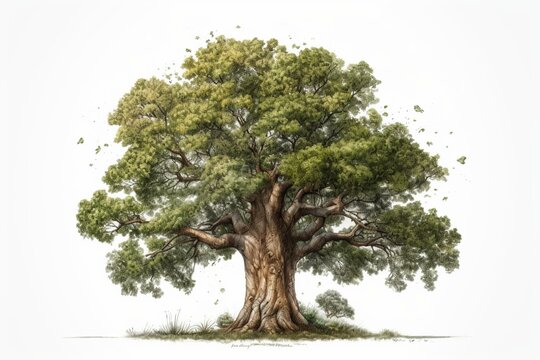 Watercolor tree side view on white bg for drawing, elem for environment and garden, botanical painting for section. Generative AI