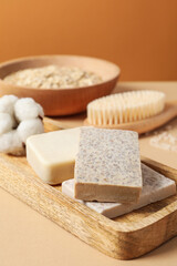 Concept of bath and skin care accessories - soap