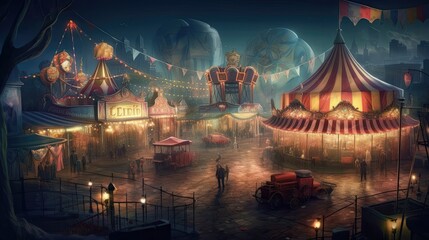 Obraz premium Let your imagination run wild as you journey through a magical carnival, where every attraction is infused with wonder, magic, and whimsy. Generated by AI.