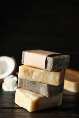 Concept of bath and skin care accessories - soap