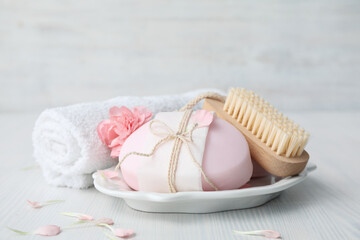 Concept of bath and skin care accessories - soap