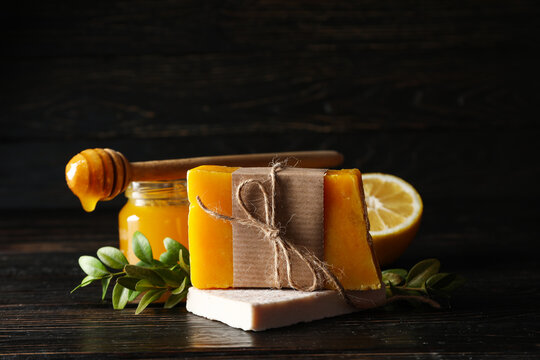 Concept of bath and skin care accessories - soap