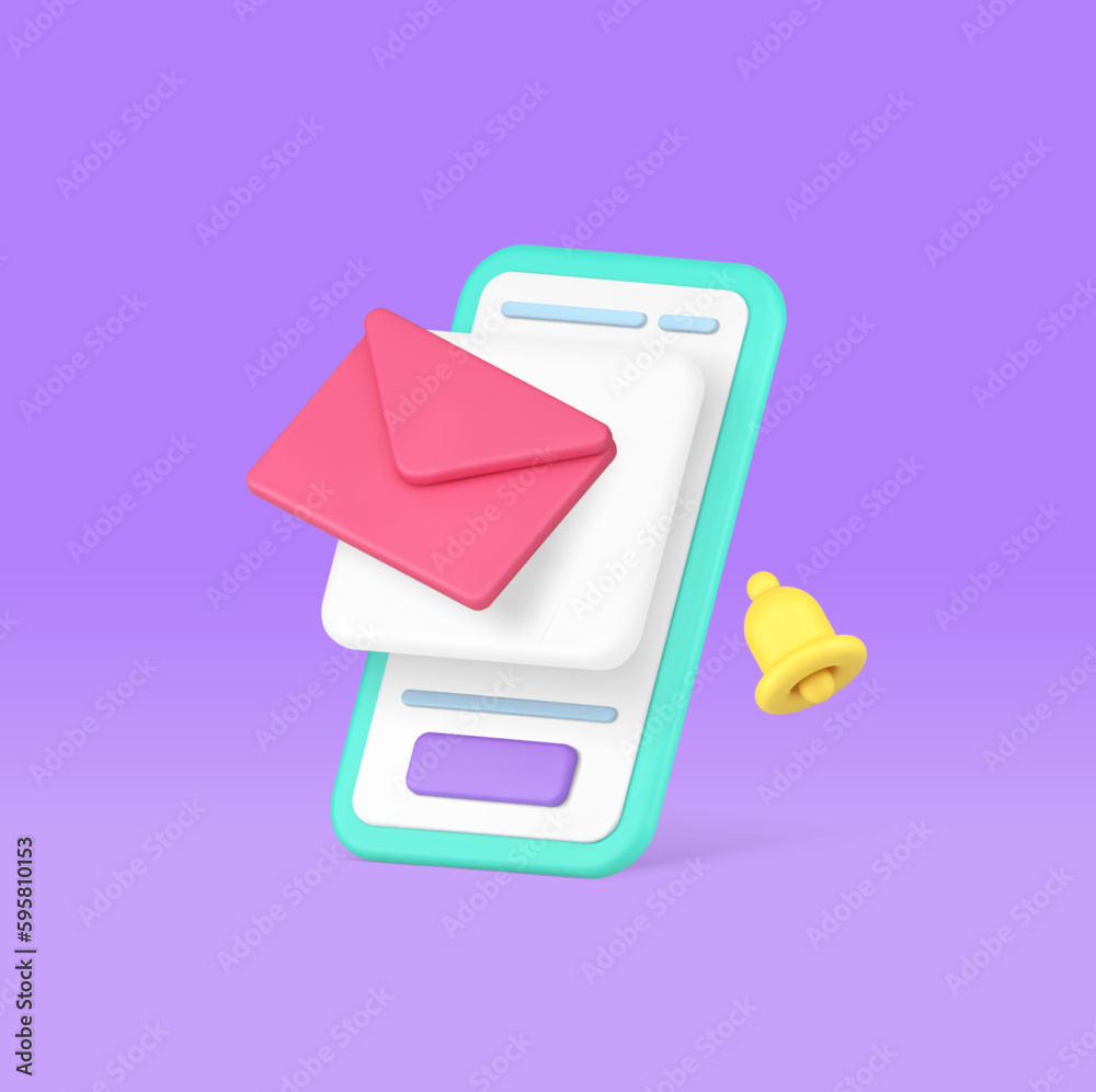 Poster electronic mail incoming message inbox mailbox sound alert smartphone application 3d icon vector