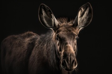 Portrait of a moose on a black background. Studio shot. Generative AI