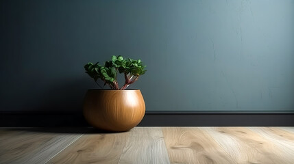 Home plant in a pot against a gray wall, generative AI.