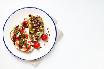 Toasts with grilled vegetables, space for text