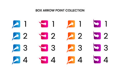 Colorful square arrow point number collection with gradient free vector