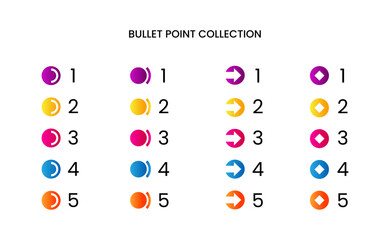 Fototapeta na wymiar Colorful bullet point number collection with gradient free vector