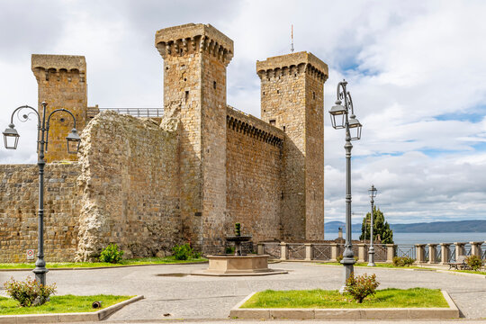 Rocca Monaldeschi della Cervara fortress with the lake in the background, Bolsena, Italy
