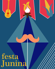 Festa Junina celebrating background with colorful decorative flowers and garlands.