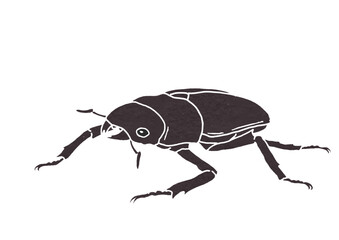 メスのクワガタムシの斜め向きイラスト（版画風）