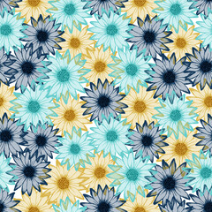 Fototapeta na wymiar Chamomile colorful summer endless pattern. Rudbeckia daisy blossom with