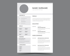 Professional CV template or modern resume and vector design.	