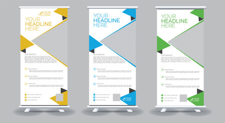 Abstract rollup banner design in geometric style and rollup template vector illustration, Designed for style applied to the expo.