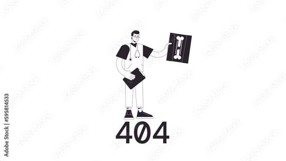 Poster x-ray diagnosis bw 404 animation. assess bones for fractures. empty state 4k video concept footage w
