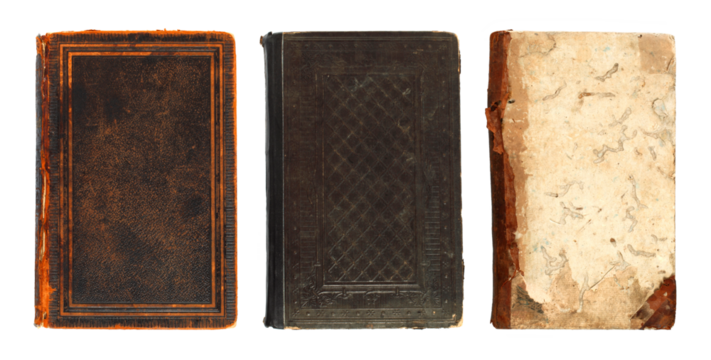 Old book on transparent background close-up