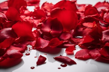 Red petals on white background. Generative AI