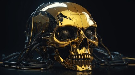 Golden Mechanical Skull, Intricate Details, Steampunk-Inspired Art, Futuristic Design, Generative AI Illustration