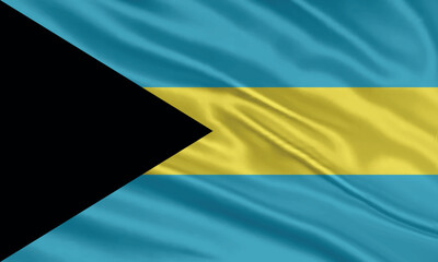 Bahamas flag design. Waving Bahamas flag made of satin or silk fabric. Vector Illustration.