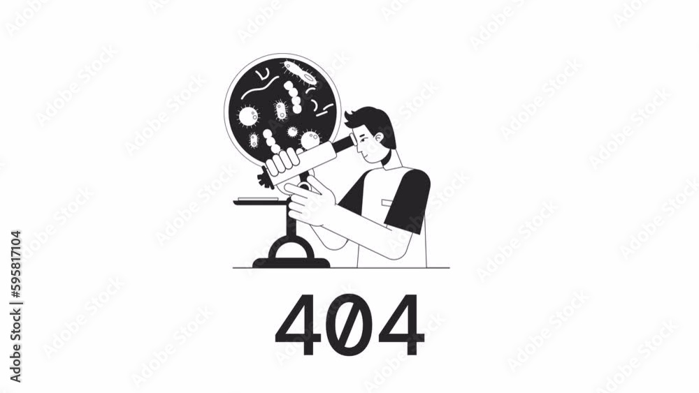 Poster lab researcher bw 404 animation. biological science. empty state 4k video concept footage with alpha