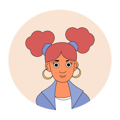 Girl portrait. Cheerful character cartoon style. Vector color illustration.