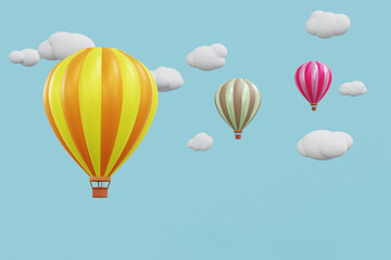 3D rendering hot air balloon floating on sky.