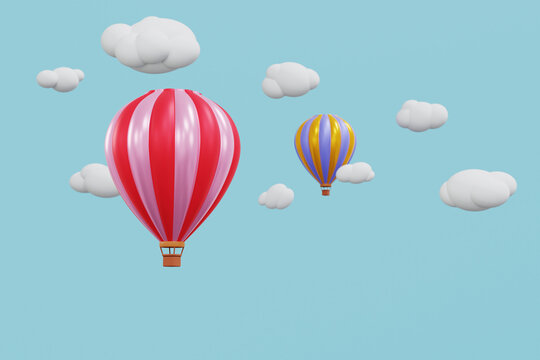 3D rendering hot air balloon floating on sky.