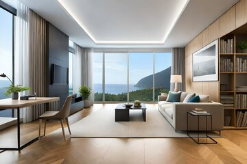 Obraz na płótnie Canvas Design a modern living room that is sleek, sophisticated, and effortlessly cool.