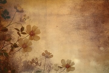 Brown textured background with flowers at the edges, in the style of fine art. Generative AI