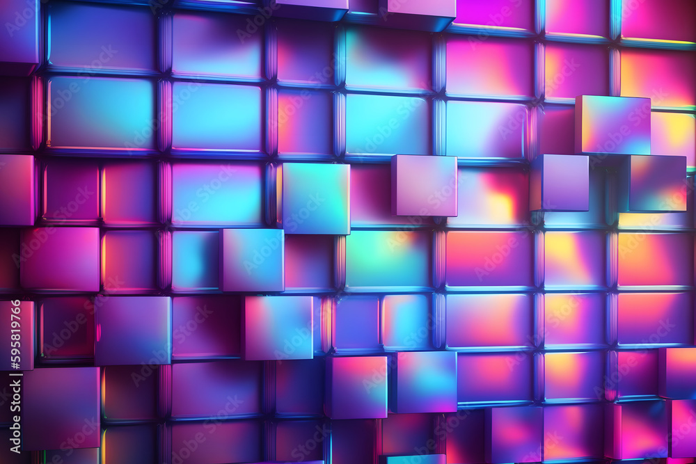 Canvas Prints abstract background with neon holographic square elements. neural network ai generated art