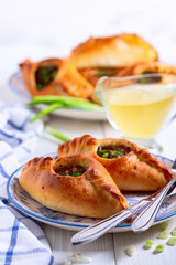 Open pies with savory filling (rastegay). Russian kitchen.