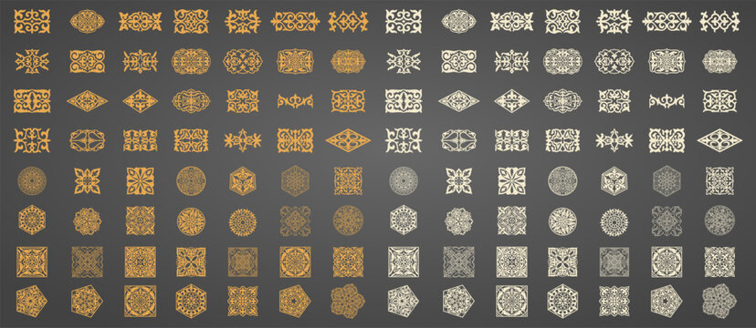 Islamic ornament vector, persian motiff. 3d ramadan islamic round pattern elements. Geometric logo template set. Circular ornamental arabic symbols. National pattern of the Kazakhs, Kyrgyz, Mongols.